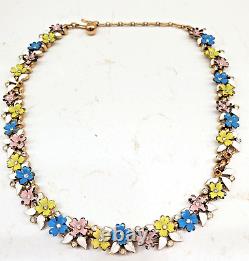 Rare 1958 Trifari Alfred Philippe Pastel Enamel Flower VTG Garden Party Necklace