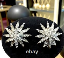 Rare 1966 Crown Trifari Crystal Rhinestone Starflight Fireworks Clip Earrings