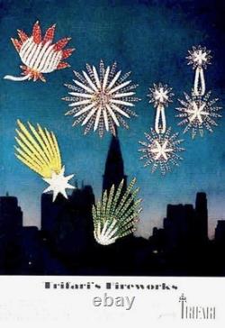 Rare 1966 Crown Trifari Crystal Rhinestone Starflight Fireworks Clip Earrings
