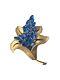 Rare Alfred Philippe Crown Trifari Lily flower Gold Blue crystal brooch 1950s