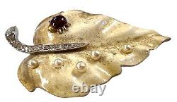 Rare Alfred Philippe Signed Trifari Crown Leaf Ivory Brooch 1950s Ladybug