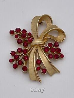 Rare Alfred Philippe Trifari Bow Bouquet Crystal Brooch Satin Gold Tone