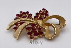 Rare Alfred Philippe Trifari Bow Bouquet Crystal Brooch Satin Gold Tone