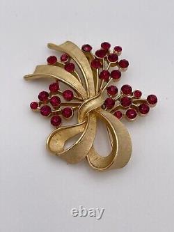 Rare Alfred Philippe Trifari Bow Bouquet Crystal Brooch Satin Gold Tone