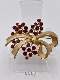 Rare Alfred Philippe Trifari Bow Bouquet Crystal Brooch Satin Gold Tone