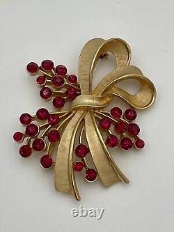 Rare Alfred Philippe Trifari Bow Bouquet Crystal Brooch Satin Gold Tone