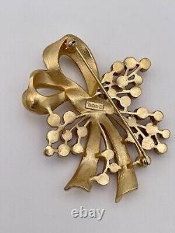 Rare Alfred Philippe Trifari Bow Bouquet Crystal Brooch Satin Gold Tone