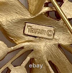 Rare Alfred Philippe Trifari Bow Bouquet Crystal Brooch Satin Gold Tone