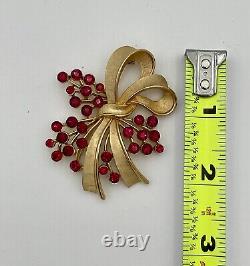 Rare Alfred Philippe Trifari Bow Bouquet Crystal Brooch Satin Gold Tone