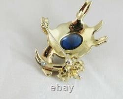 Rare Alfred Philippe Vintage TRIFARI Turtle With Floral Bouquet Blue Cabochon