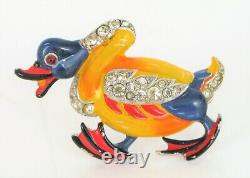 Rare Antique Crown Trifari Alfred Philippe The Angry Duck Brooch Rhinestone Pin