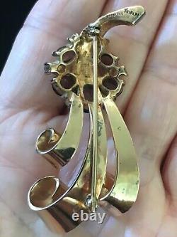 Rare! Antique Trifari Alfred Philippe Sterling Vermeil Flowing Ribbon Brooch