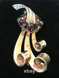 Rare! Antique Trifari Alfred Philippe Sterling Vermeil Flowing Ribbon Brooch