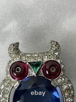 Rare Book Piece Trifari Alfred Philippe Blue Sapphire Jelly Belly Owl Fur Clip