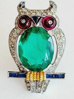 Rare Book Piece Trifari Alfred Philippe Flawed Emerald Belly Owl Fur Clip