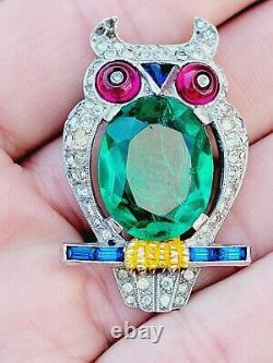 Rare Book Piece Trifari Alfred Philippe Flawed Emerald Belly Owl Fur Clip