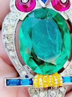 Rare Book Piece Trifari Alfred Philippe Flawed Emerald Belly Owl Fur Clip