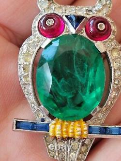 Rare Book Piece Trifari Alfred Philippe Flawed Emerald Belly Owl Fur Clip