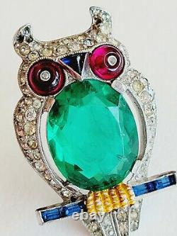 Rare Book Piece Trifari Alfred Philippe Flawed Emerald Belly Owl Fur Clip