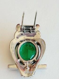 Rare Book Piece Trifari Alfred Philippe Flawed Emerald Belly Owl Fur Clip