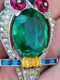 Rare Book Piece Trifari Alfred Philippe Flawed Emerald Belly Owl Fur Clip