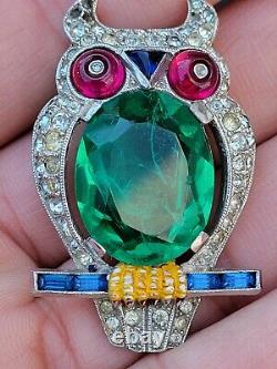 Rare Book Piece Trifari Alfred Philippe Flawed Emerald Belly Owl Fur Clip