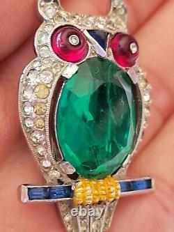 Rare Book Piece Trifari Alfred Philippe Flawed Emerald Belly Owl Fur Clip