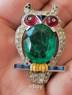 Rare Book Piece Trifari Alfred Philippe Flawed Emerald Belly Owl Fur Clip