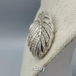 Rare Crown Trifari Alfred Philippe Pave and Baguette Rhinestone Feather Brooch