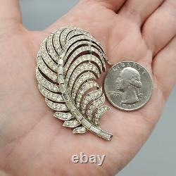 Rare Crown Trifari Alfred Philippe Pave and Baguette Rhinestone Feather Brooch