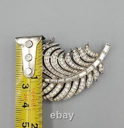 Rare Crown Trifari Alfred Philippe Pave and Baguette Rhinestone Feather Brooch