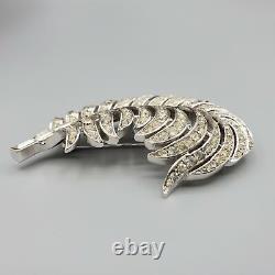 Rare Crown Trifari Alfred Philippe Pave and Baguette Rhinestone Feather Brooch