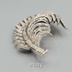 Rare Crown Trifari Alfred Philippe Pave and Baguette Rhinestone Feather Brooch