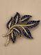 Rare Crown Trifari Alfred Philippe Rhinestone Enamel Blue Leaf Flower Brooch Pin