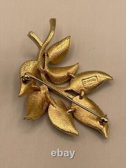 Rare Crown Trifari Alfred Philippe Rhinestone Enamel Blue Leaf Flower Brooch Pin