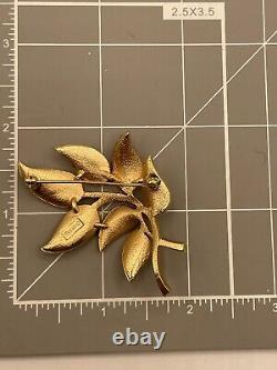 Rare Crown Trifari Alfred Philippe Rhinestone Enamel Blue Leaf Flower Brooch Pin