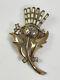 Rare Crown Trifari Alfred Philippe Thistle Brooch Pin Clear Rhinestone Gold Tone