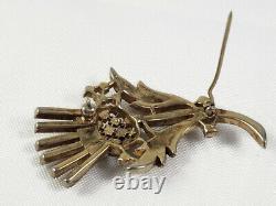 Rare Crown Trifari Alfred Philippe Thistle Brooch Pin Clear Rhinestone Gold Tone
