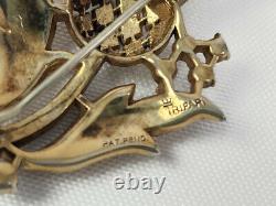 Rare Crown Trifari Alfred Philippe Thistle Brooch Pin Clear Rhinestone Gold Tone