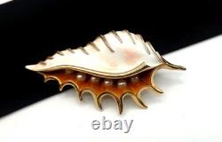 Rare Crown Trifari Faux Pearl Coral Enamel Conch Seashell Under The Sea Brooch