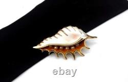 Rare Crown Trifari Faux Pearl Coral Enamel Conch Seashell Under The Sea Brooch