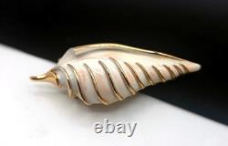 Rare Crown Trifari Faux Pearl Coral Enamel Conch Seashell Under The Sea Brooch