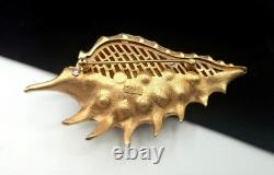 Rare Crown Trifari Faux Pearl Coral Enamel Conch Seashell Under The Sea Brooch