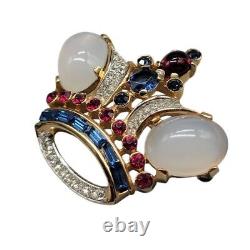 Rare Crown Trifari Large Crown Gold Plated 2 Early 1950 Alfred Philippe Vintage