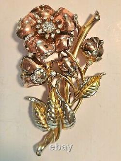 (Rare Find) Vintage 1940s Trifari Rhinestone Flower Brooch Alfred Philippe