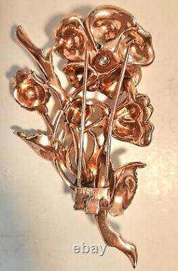 (Rare Find) Vintage 1940s Trifari Rhinestone Flower Brooch Alfred Philippe