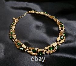 Rare Find Vintage Trifari 1950s Gold-Tone Necklace With Green Rhinestones & Clear