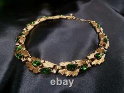 Rare Find Vintage Trifari 1950s Gold-Tone Necklace With Green Rhinestones & Clear