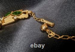 Rare Find Vintage Trifari 1950s Gold-Tone Necklace With Green Rhinestones & Clear