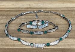 Rare TRIFARI Alfred Philippe 1940s Deco Emerald & Baguette Crystals Jewelry Set